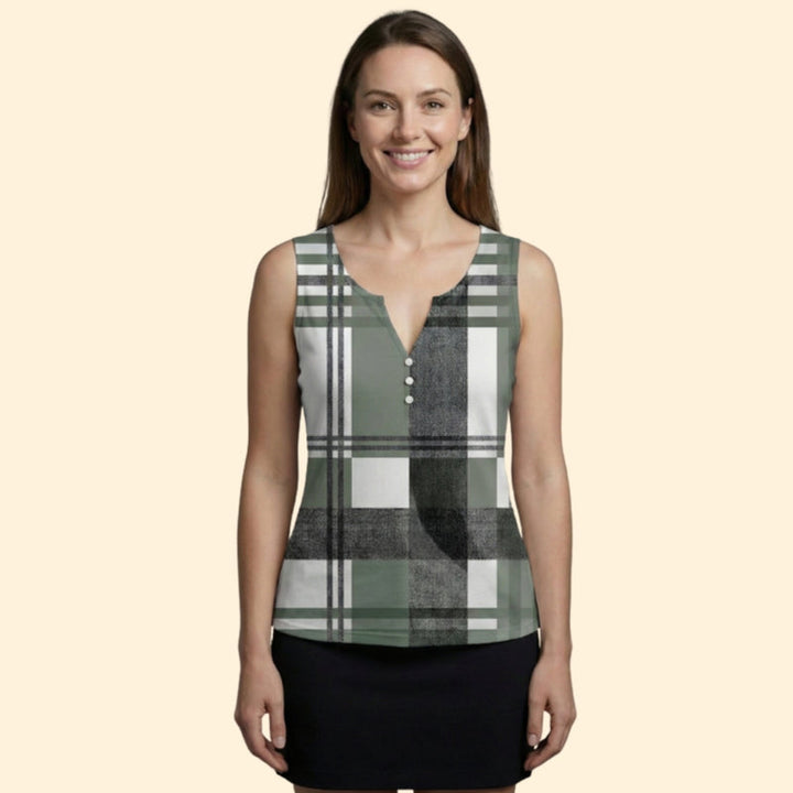 Women’s V-Neck Top with Plaid Pattern