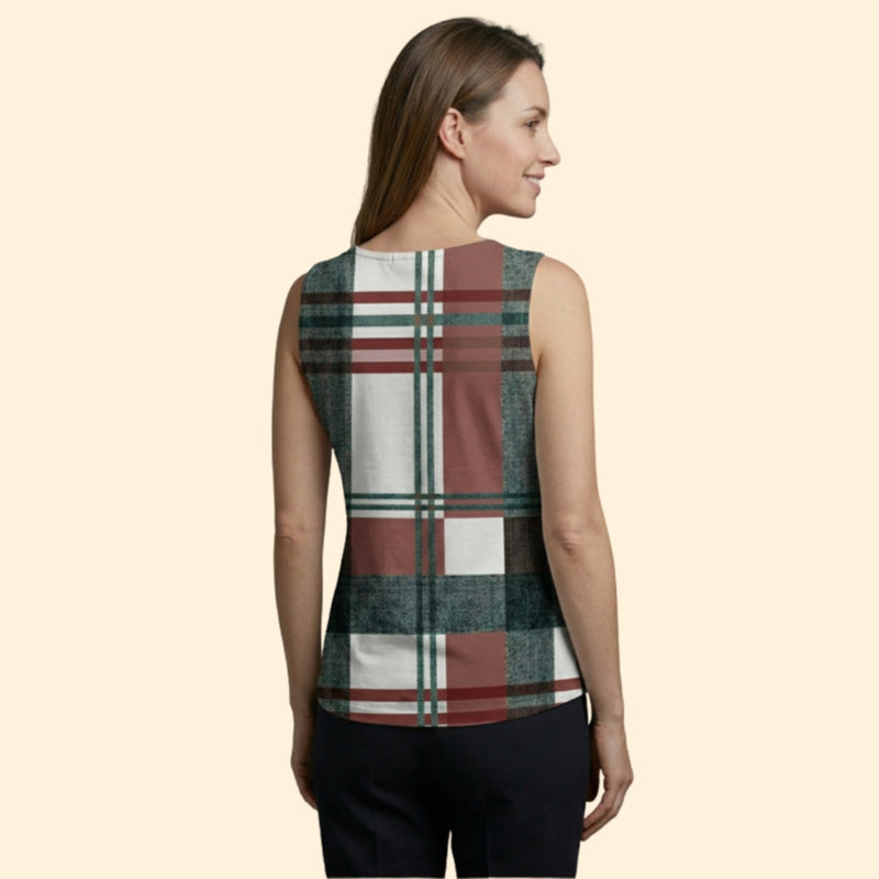 Women’s V-Neck Top with Plaid Pattern