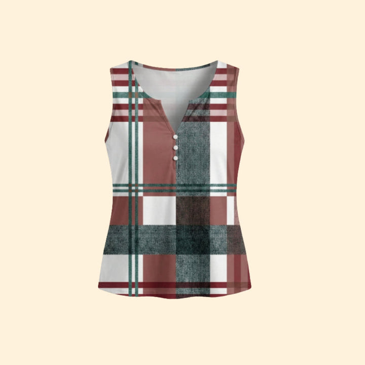 Women’s V-Neck Top with Plaid Pattern