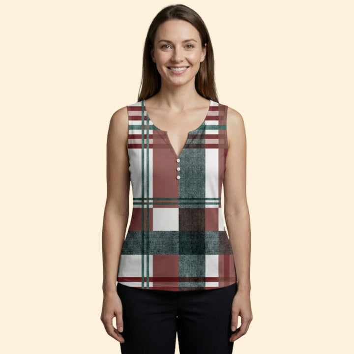 Women’s V-Neck Top with Plaid Pattern