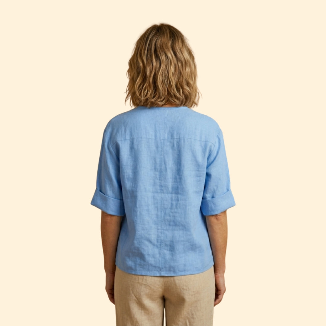 Women’s V-Neck Top with Rolled Sleeves
