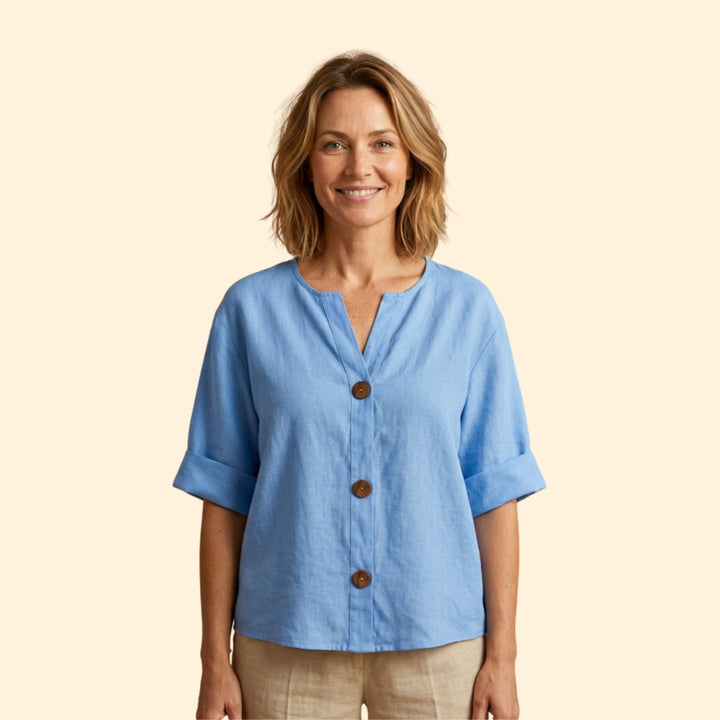 Women’s V-Neck Top with Rolled Sleeves