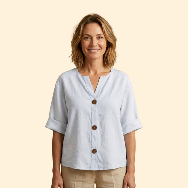 Women’s V-Neck Top with Rolled Sleeves
