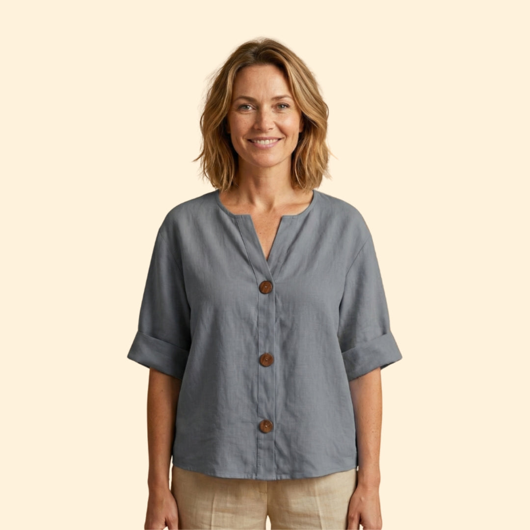 Women’s V-Neck Top with Rolled Sleeves