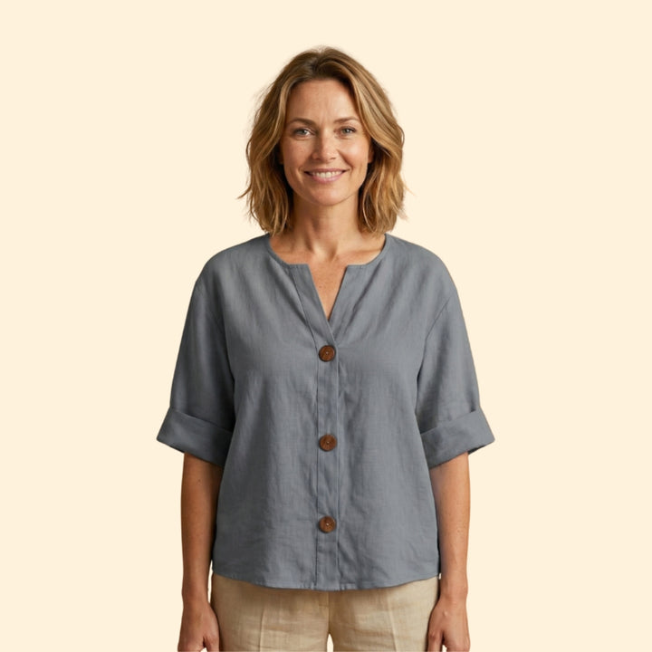 Women’s V-Neck Top with Rolled Sleeves
