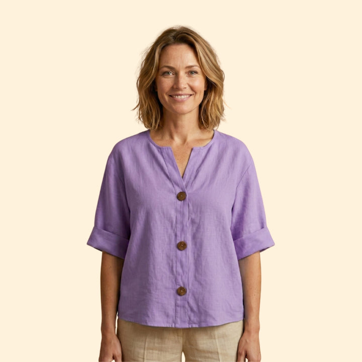 Women’s V-Neck Top with Rolled Sleeves