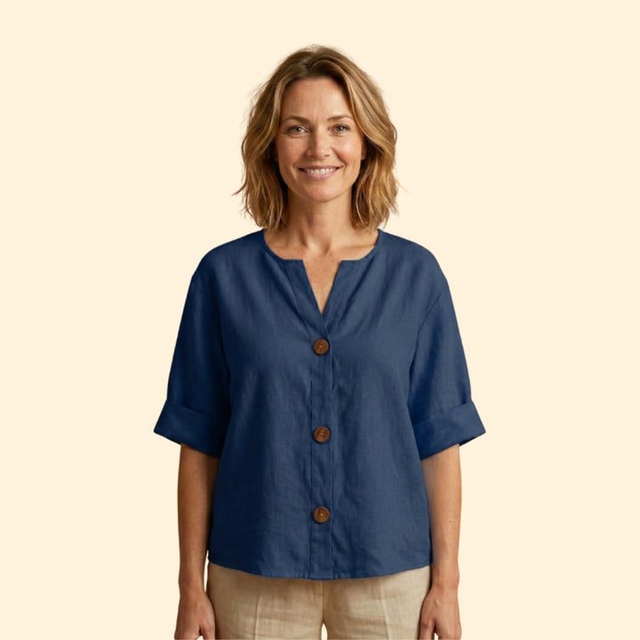 Women’s V-Neck Top with Rolled Sleeves