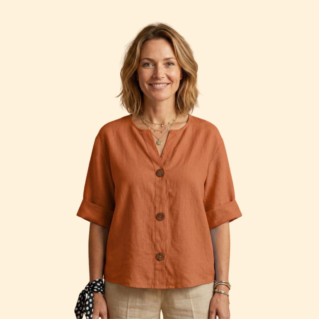 Women’s V-Neck Top with Rolled Sleeves