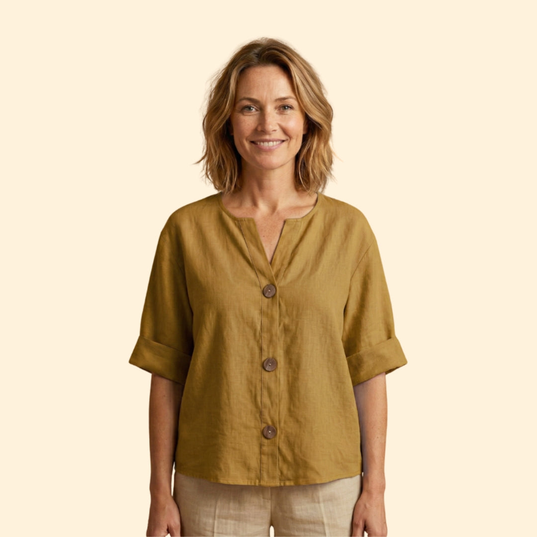 Women’s V-Neck Top with Rolled Sleeves