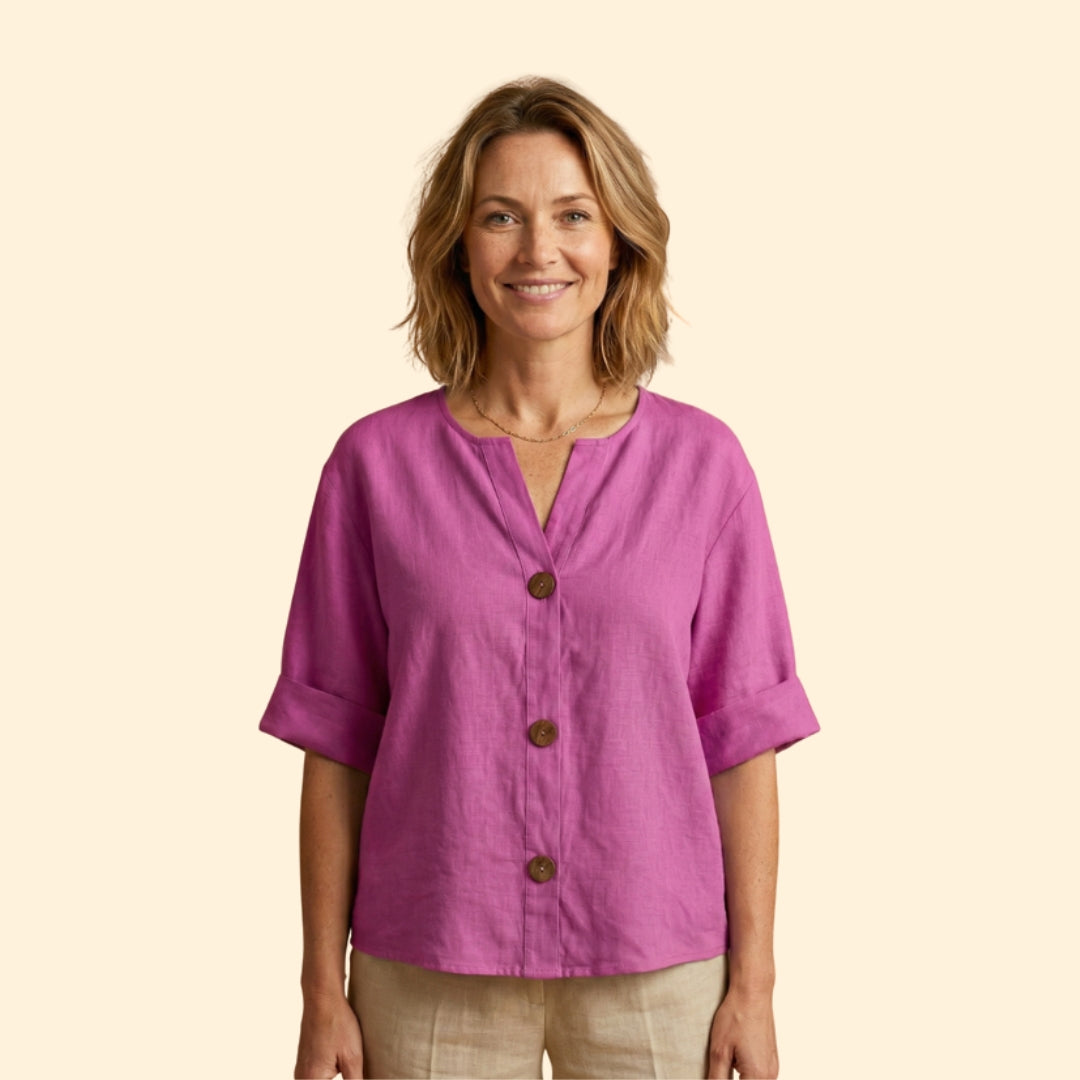 Women’s V-Neck Top with Rolled Sleeves
