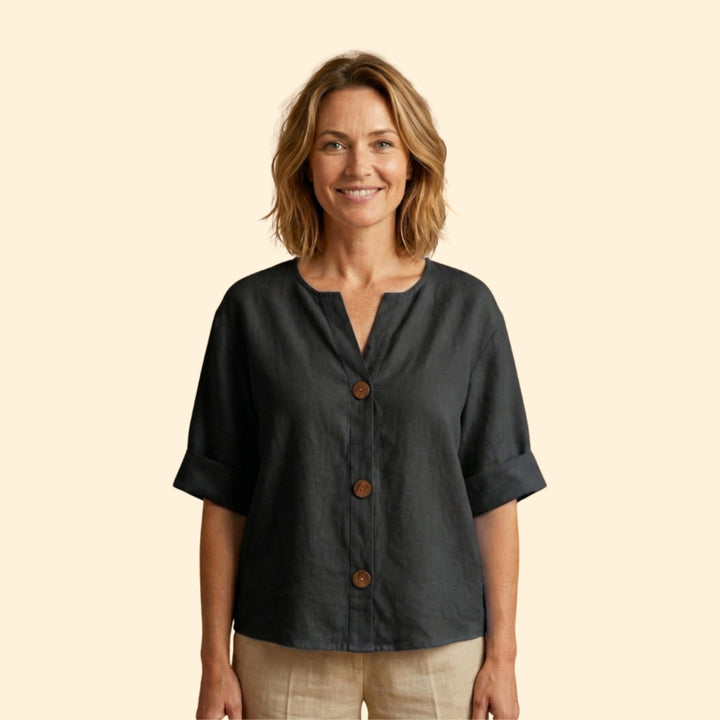 Women’s V-Neck Top with Rolled Sleeves