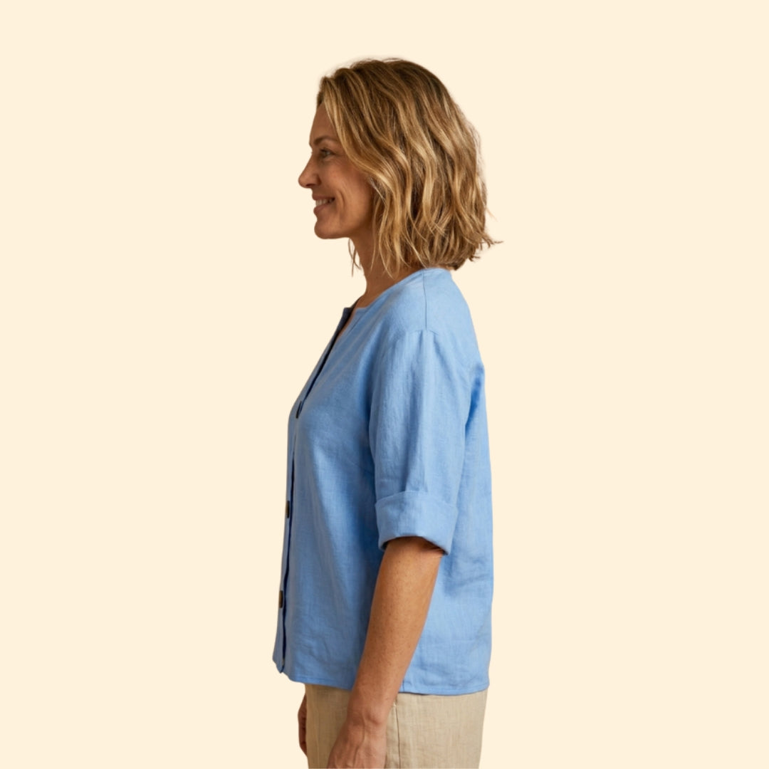 Women’s V-Neck Top with Rolled Sleeves