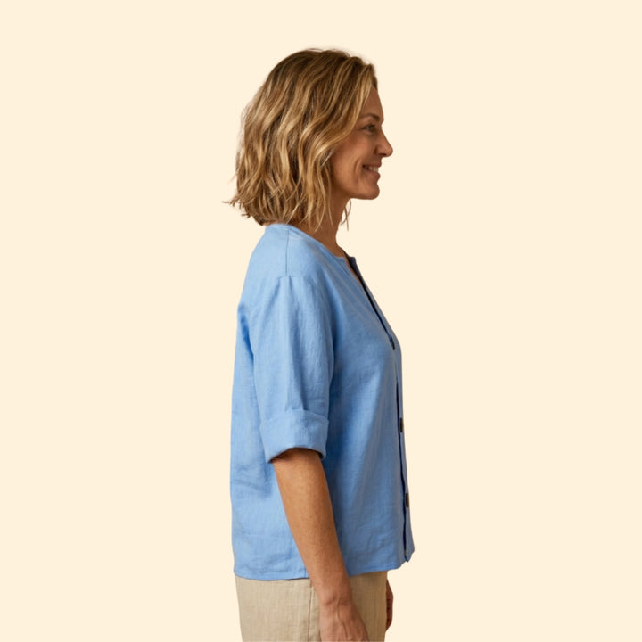 Women’s V-Neck Top with Rolled Sleeves