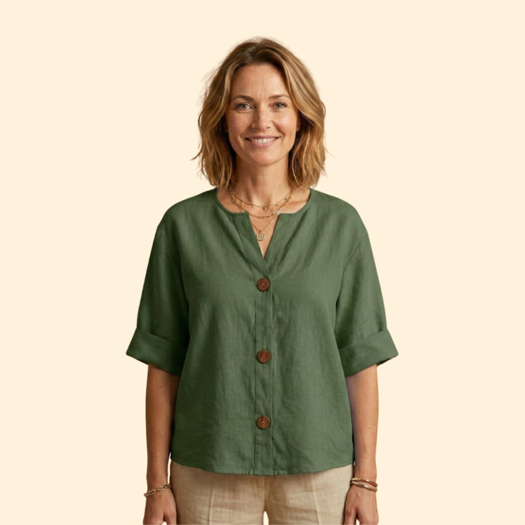 Women’s V-Neck Top with Rolled Sleeves
