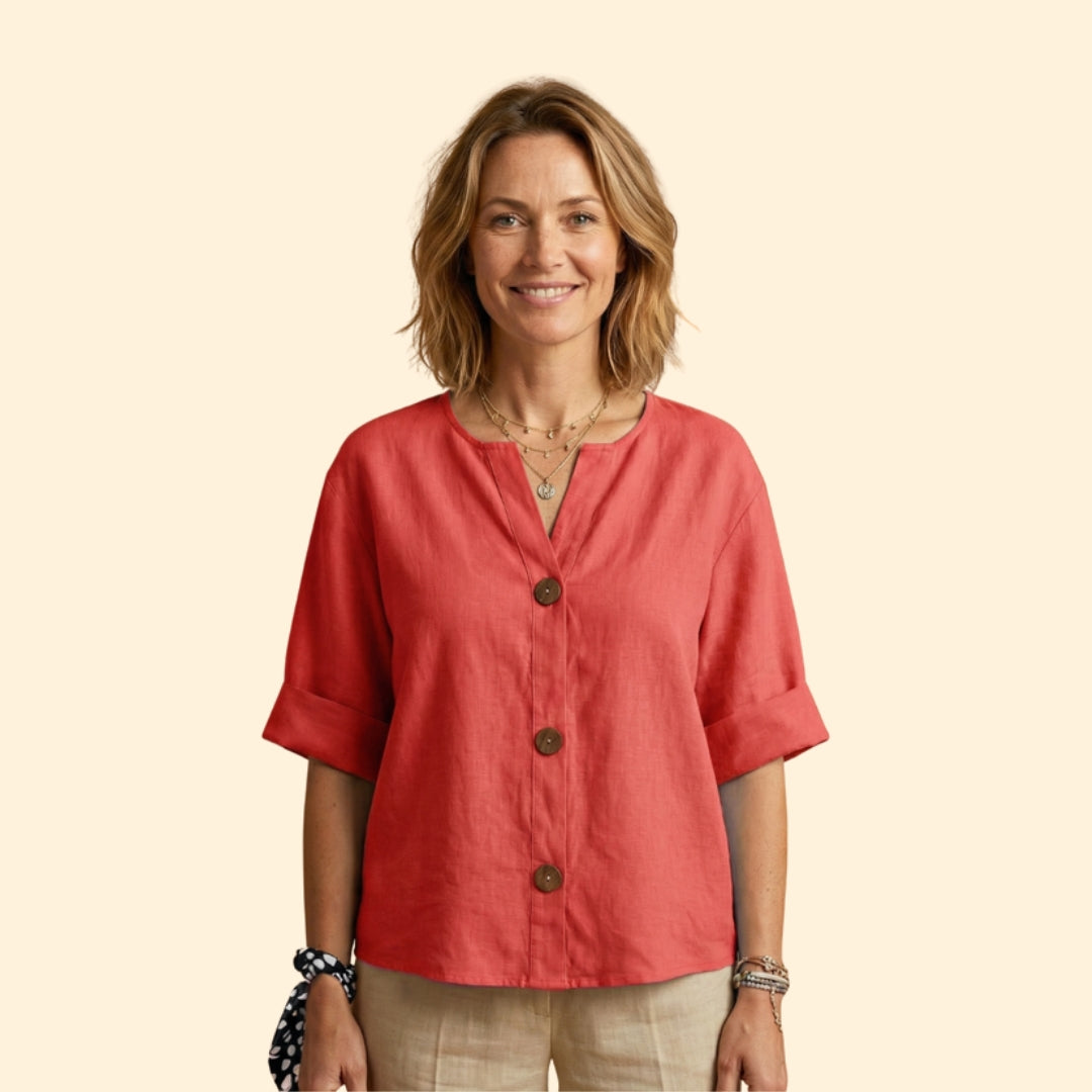 Women’s V-Neck Top with Rolled Sleeves
