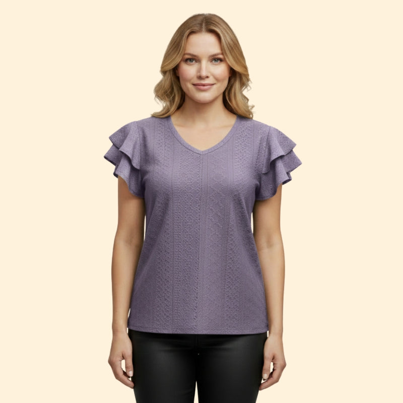 Women’s V-Neck Top with Ruffle Sleeves