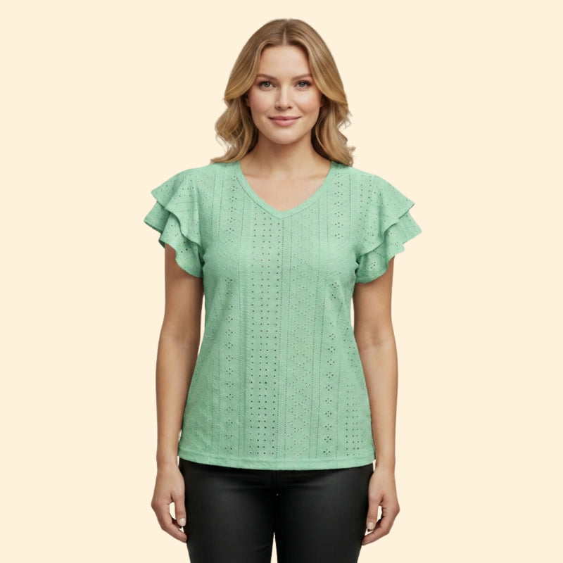 Women’s V-Neck Top with Ruffle Sleeves