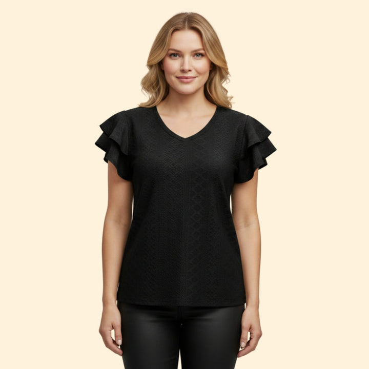 Women’s V-Neck Top with Ruffle Sleeves