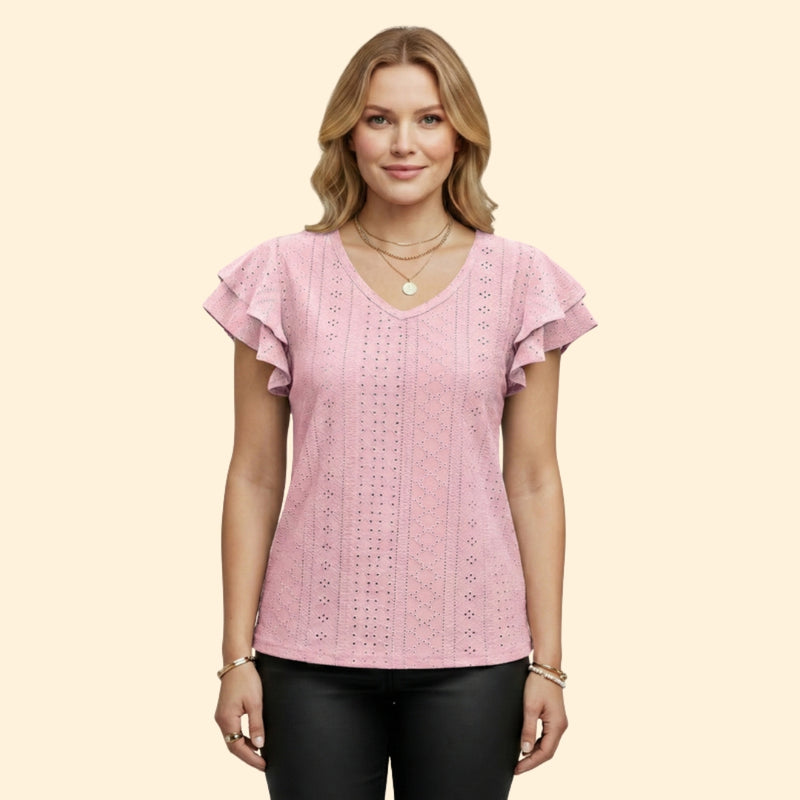 Women’s V-Neck Top with Ruffle Sleeves