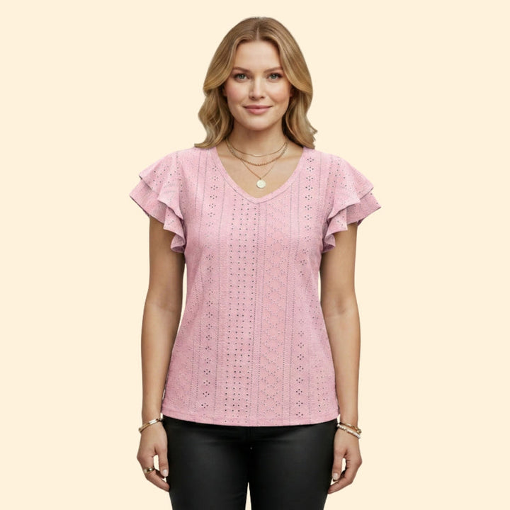 Women’s V-Neck Top with Ruffle Sleeves