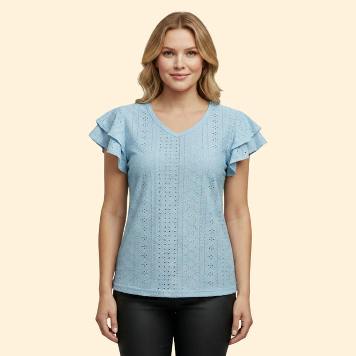 Women’s V-Neck Top with Ruffle Sleeves