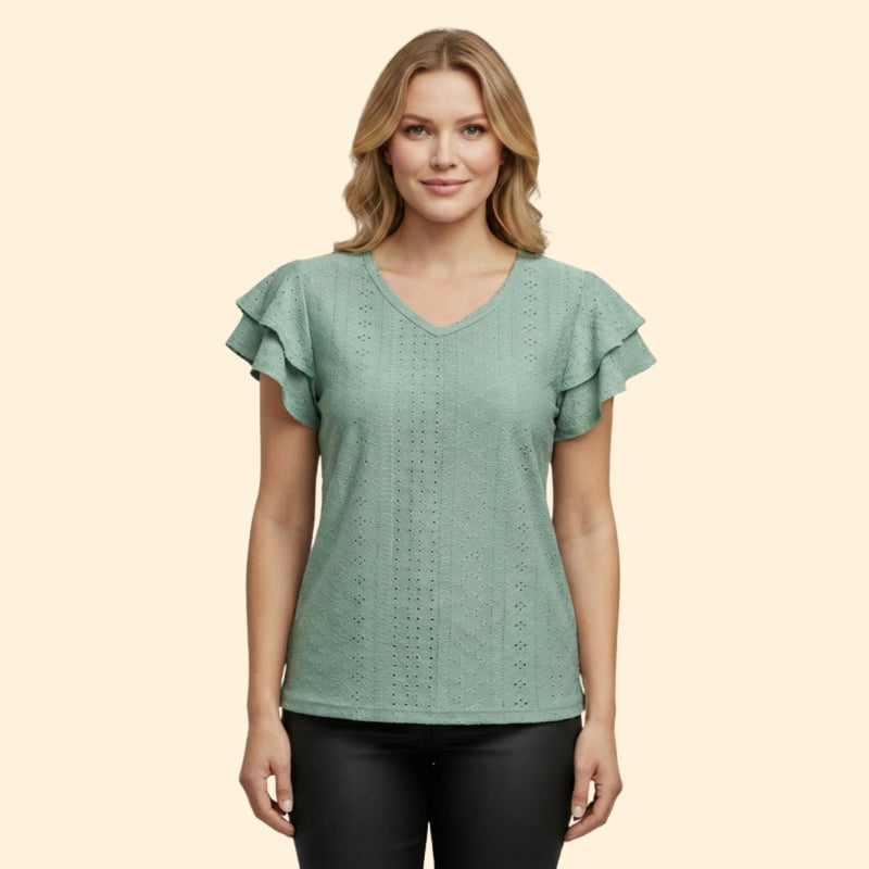 Women’s V-Neck Top with Ruffle Sleeves