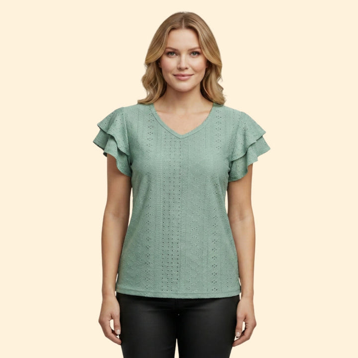 Women’s V-Neck Top with Ruffle Sleeves
