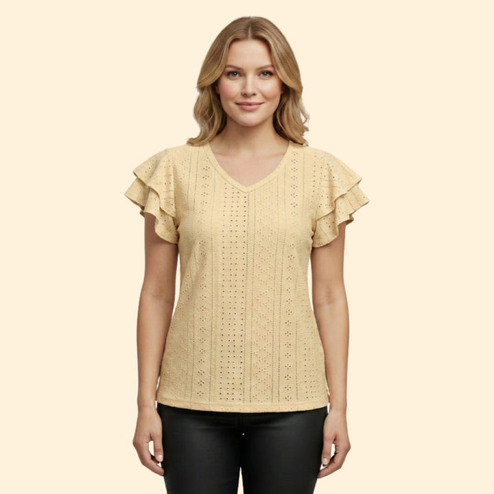 Women’s V-Neck Top with Ruffle Sleeves