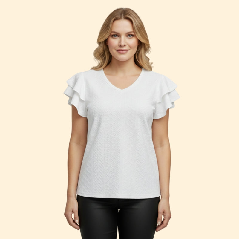 Women’s V-Neck Top with Ruffle Sleeves