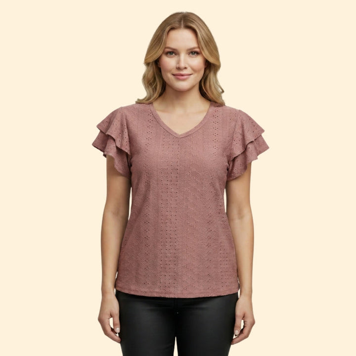 Women’s V-Neck Top with Ruffle Sleeves