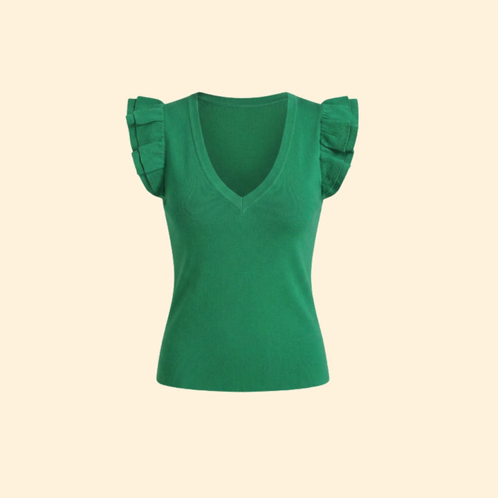Women’s V-Neck Top with Ruffled Sleeves