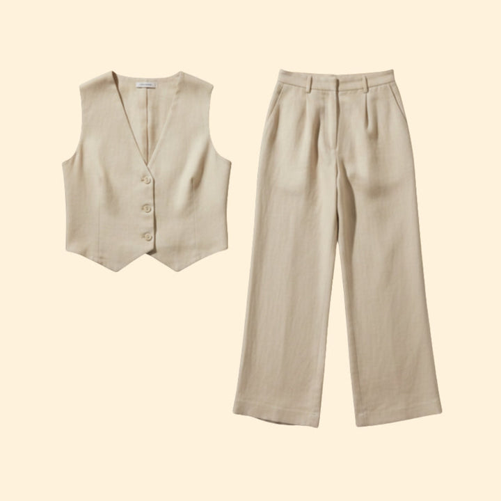 Women’s V-Neck Vest and Wide-Leg Pants Set