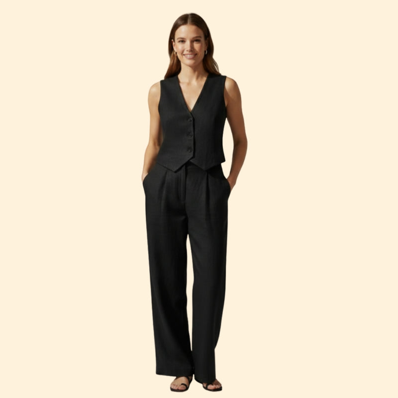 Women’s V-Neck Vest and Wide-Leg Pants Set