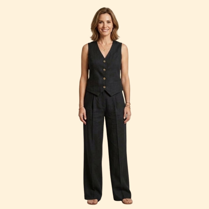 Women’s V-Neck Vest with High-Waist Trousers