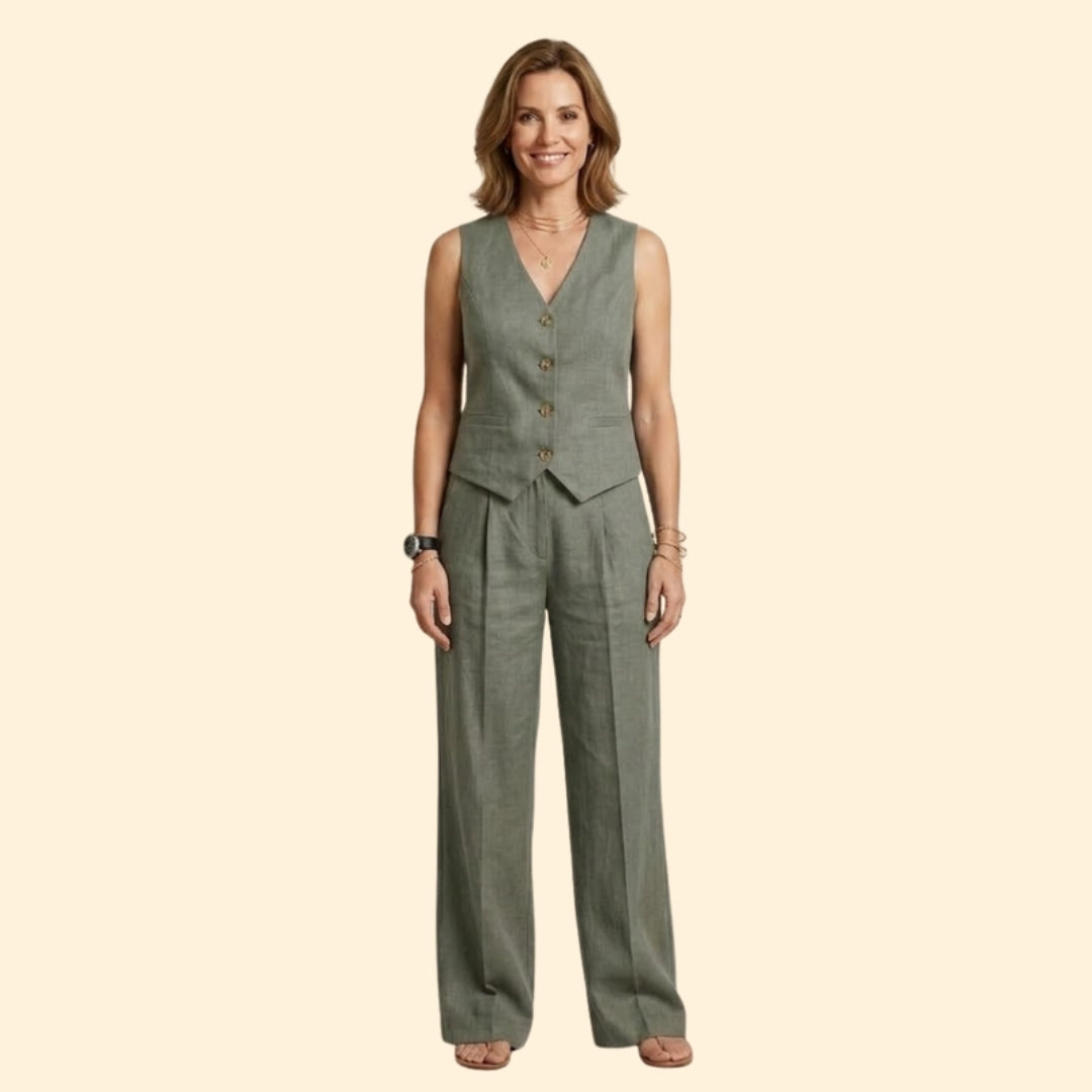 Women’s V-Neck Vest with High-Waist Trousers