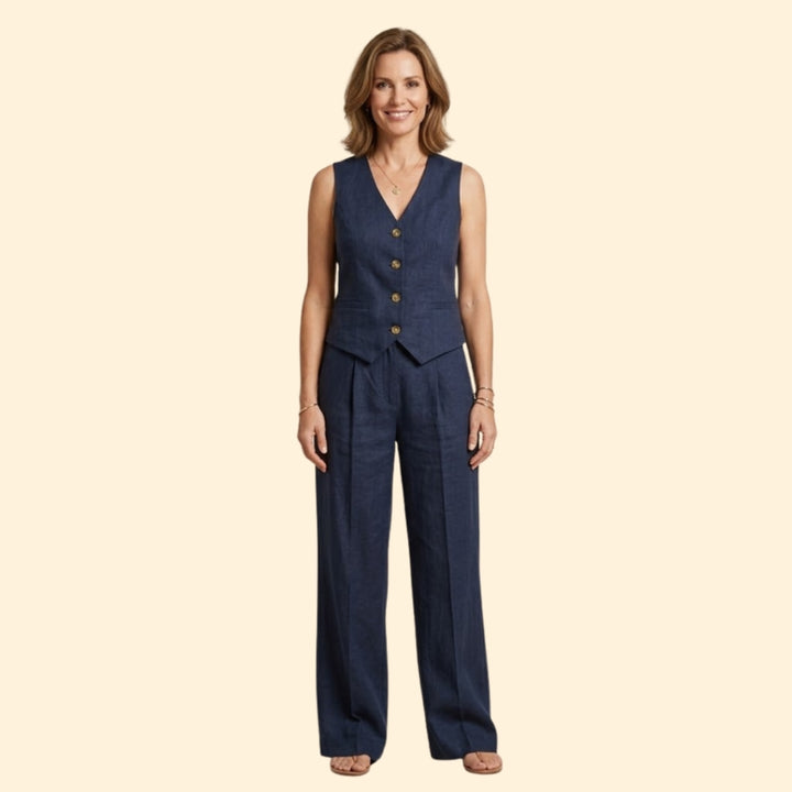Women’s V-Neck Vest with High-Waist Trousers