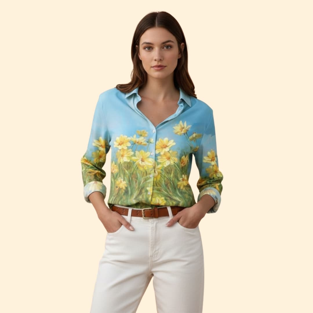 Women’s V-neck Blouse with Floral Print Design