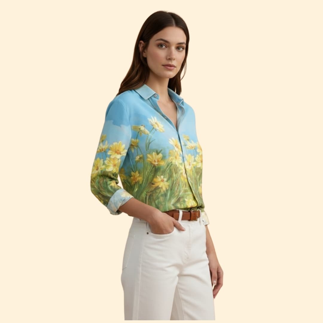 Women’s V-neck Blouse with Floral Print Design
