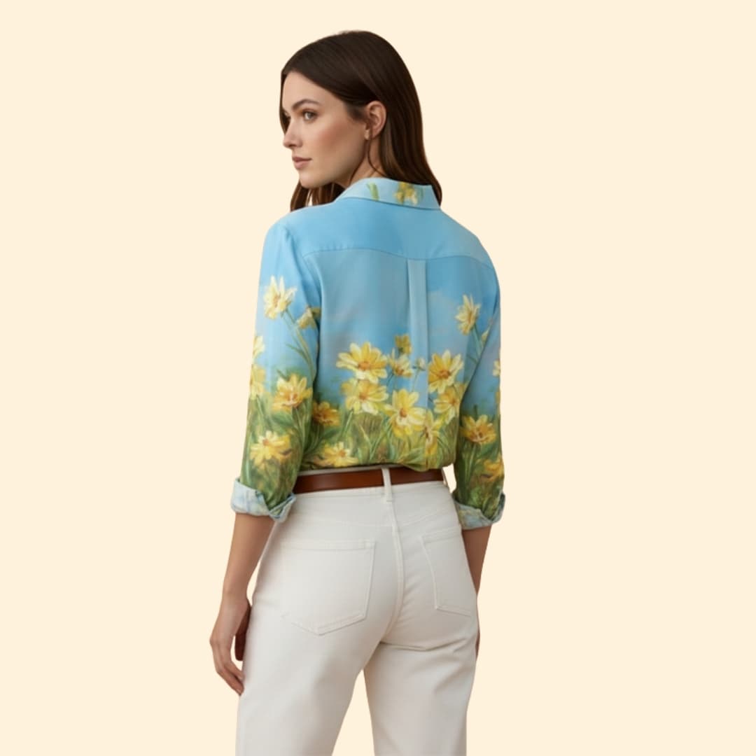 Women’s V-neck Blouse with Floral Print Design