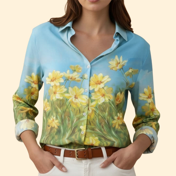 Women’s V-neck Blouse with Floral Print Design