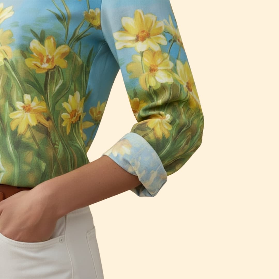 Women’s V-neck Blouse with Floral Print Design