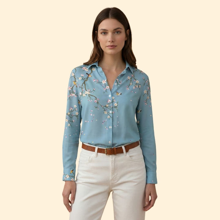 Women’s V-neck Blouse with Floral Print Design