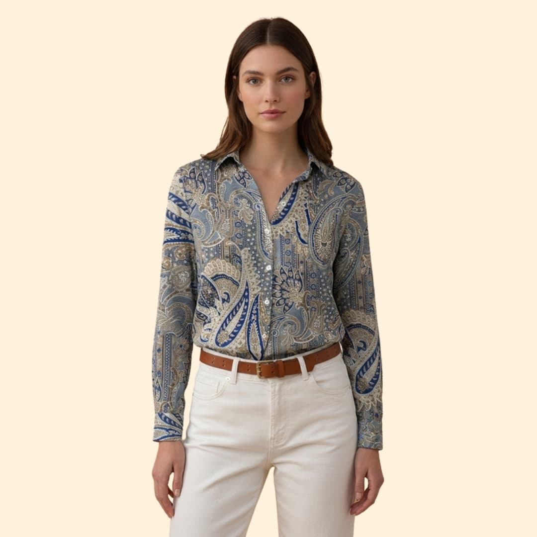 Women’s V-neck Blouse with Floral Print Design