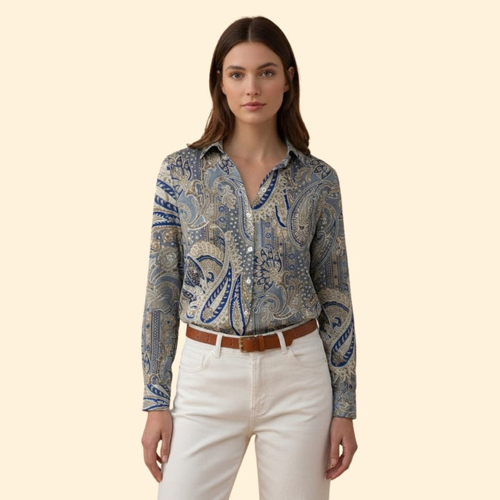 Women’s V-neck Blouse with Floral Print Design