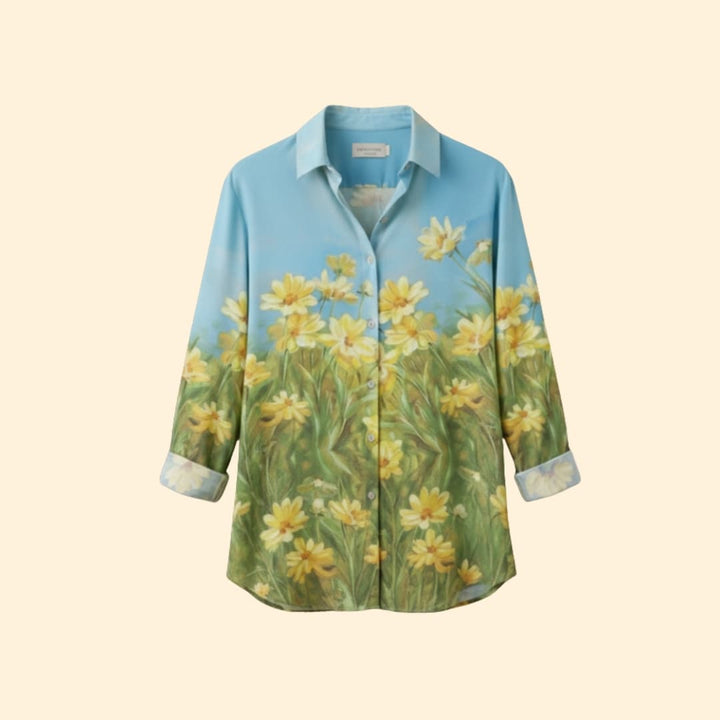 Women’s V-neck Blouse with Floral Print Design