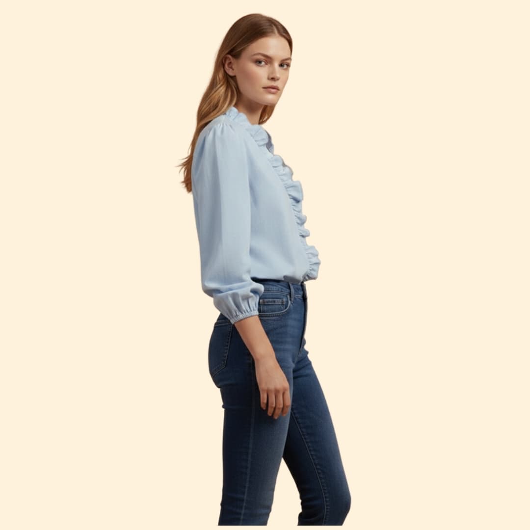 Women’s V-neck Blouse with Ruffled Front Detail