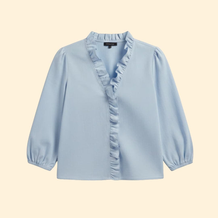Women’s V-neck Blouse with Ruffled Front Detail