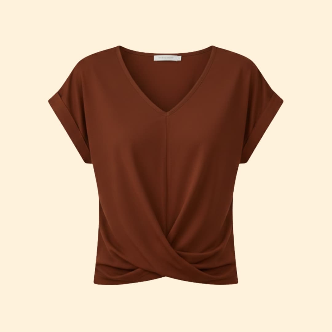 Women's V-neck Casual T-shirt with Rolled Sleeves