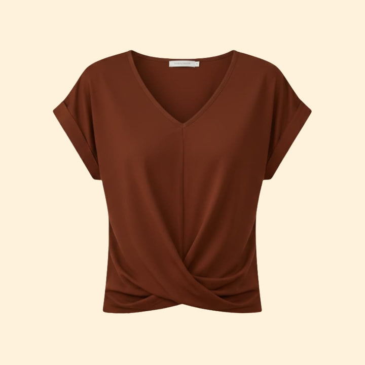 Women's V-neck Casual T-shirt with Rolled Sleeves