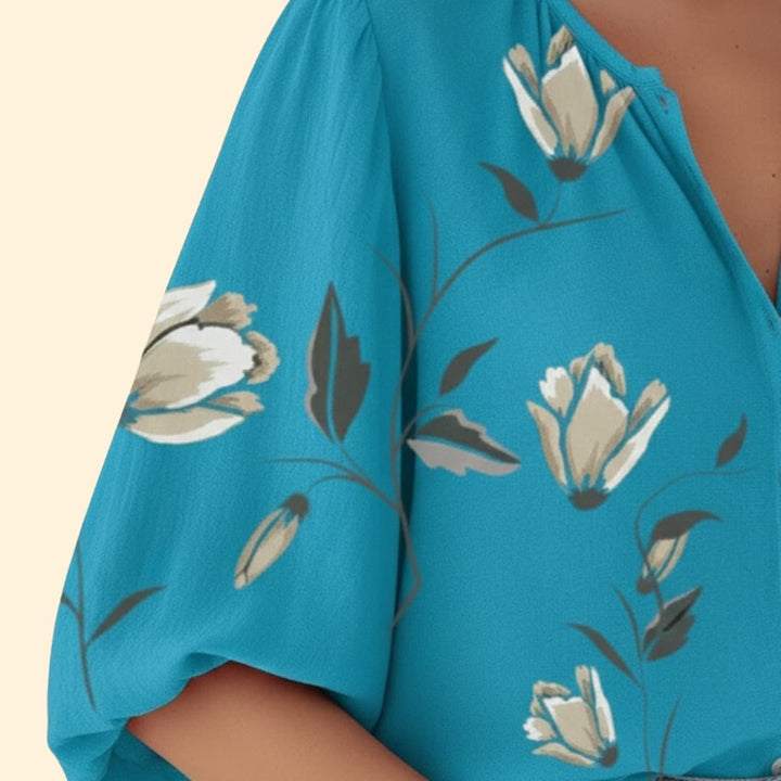 Women’s V-neck Floral Blouse with Button Front